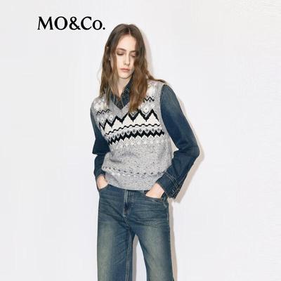 MO&Co. Wool V-Neck Sleeveless Sweater