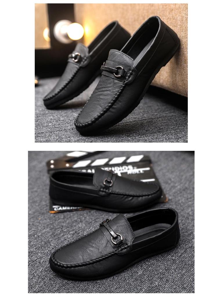 Men's Handmade Soft-Soled Leather Loafers: Wear-Resistant, Trendy, Low-Top Slip-Ons for Casual and Business Wear.