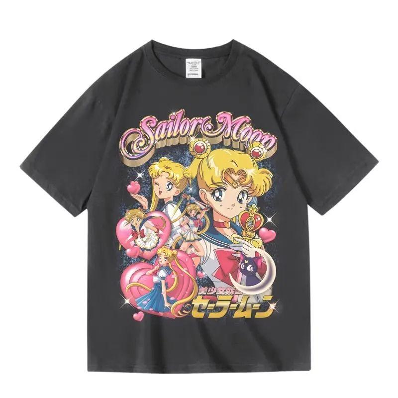 Japanese Cartoon Sailor Moon Hare Anime Peripheral Short Sleeve Summer Cotton Crew Neck Pullover Men's and Women's T-Shirt