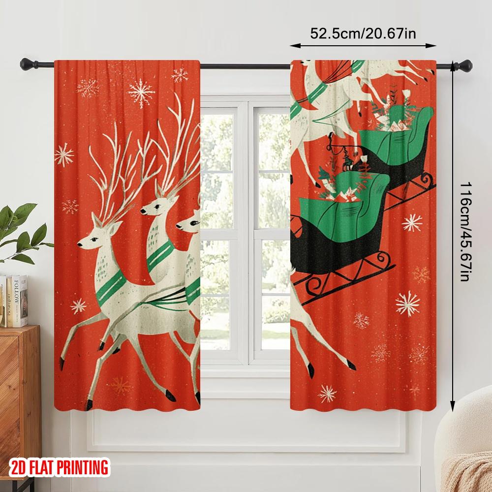 2pcs,2D Plane Printing Pattern Curtains Santa Claus & Reindeer Versatile 100% Polyester (without Rod) Versatile All Perfect for