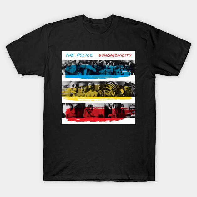 Men Black Print T-shirt The Police - Synchronicity Album 1983 No-Cut Transfer Paper Print Cotton Tshirt S чёрный