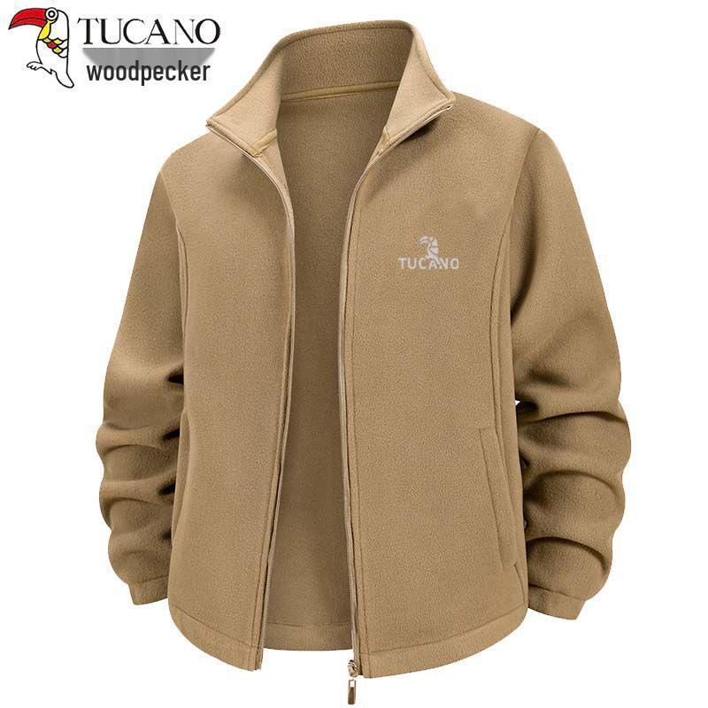 

Woodpecker Men s Warm Embroidered Fleece Jacket with Stand Collar 3XL 150-165 lbs
