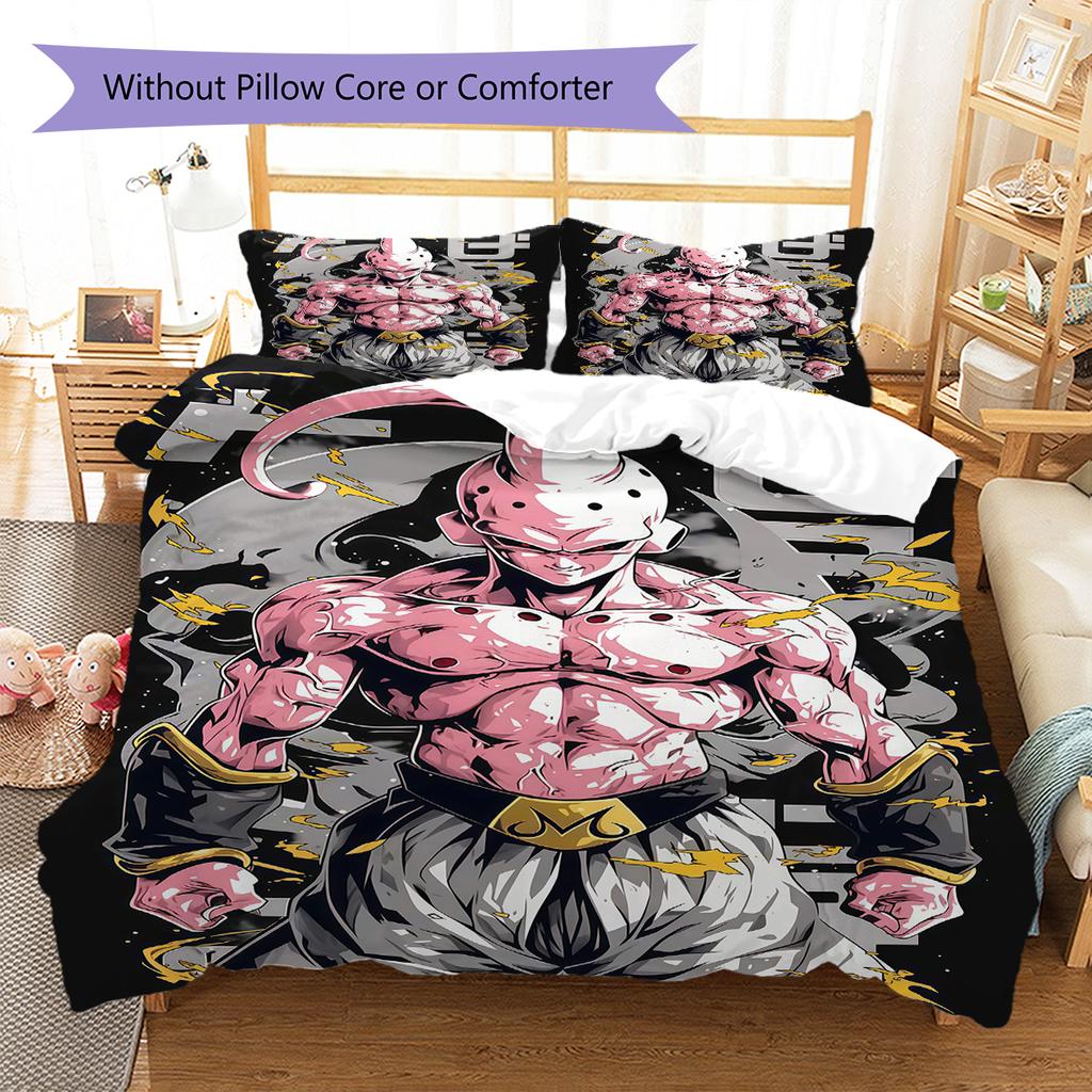 מצעים עם הדפס דרגון בול, סט שמיכה כיסוי שמיכה ציפית לציפית מתנת יום הולדת לבית (1 * כיסוי שמיכה + 2 * ציפות, ללא ליבה)