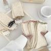 Frühlings- und Herbstsocken mit gepunktetem Garn in Cremefarbe und Aprikotfarbe, Baumwollsocken bis zur Wade für Damen, Trendige Frotteesocken