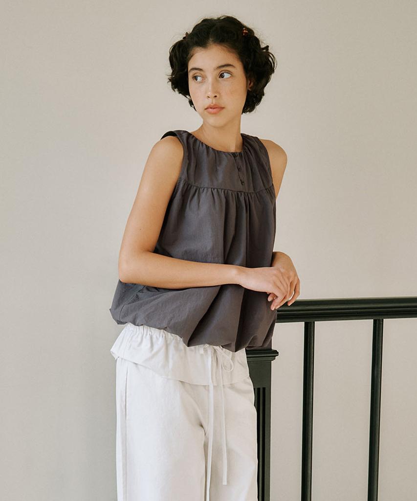 OURO Cotton Pintuck Balloon Blouse [ Charcoal ]