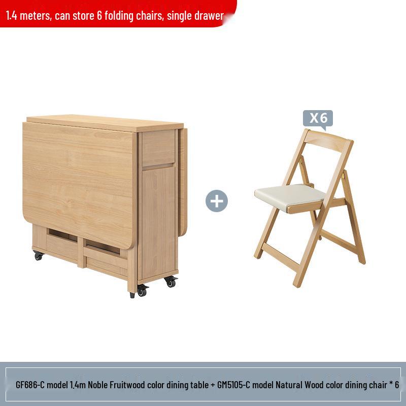 Zhigong Solid Wood Folding Dining Table and Chair Set for Apartments - Multifunctional, Movable Home Furniture