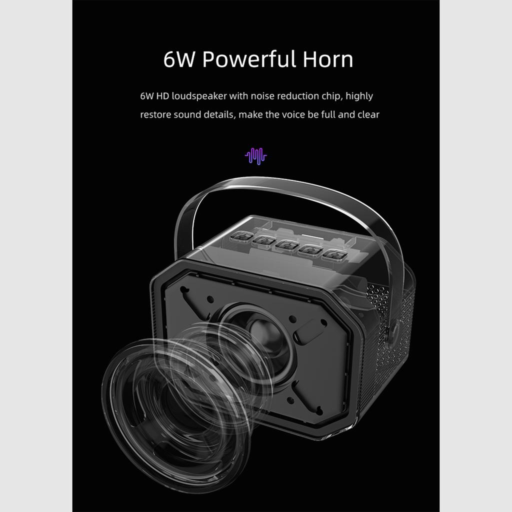 Mini Máquina de Karaokê BT Alto-falante de Karaokê com Microfones Sem Fio Efeito de Luz de Cor Deslumbrante para