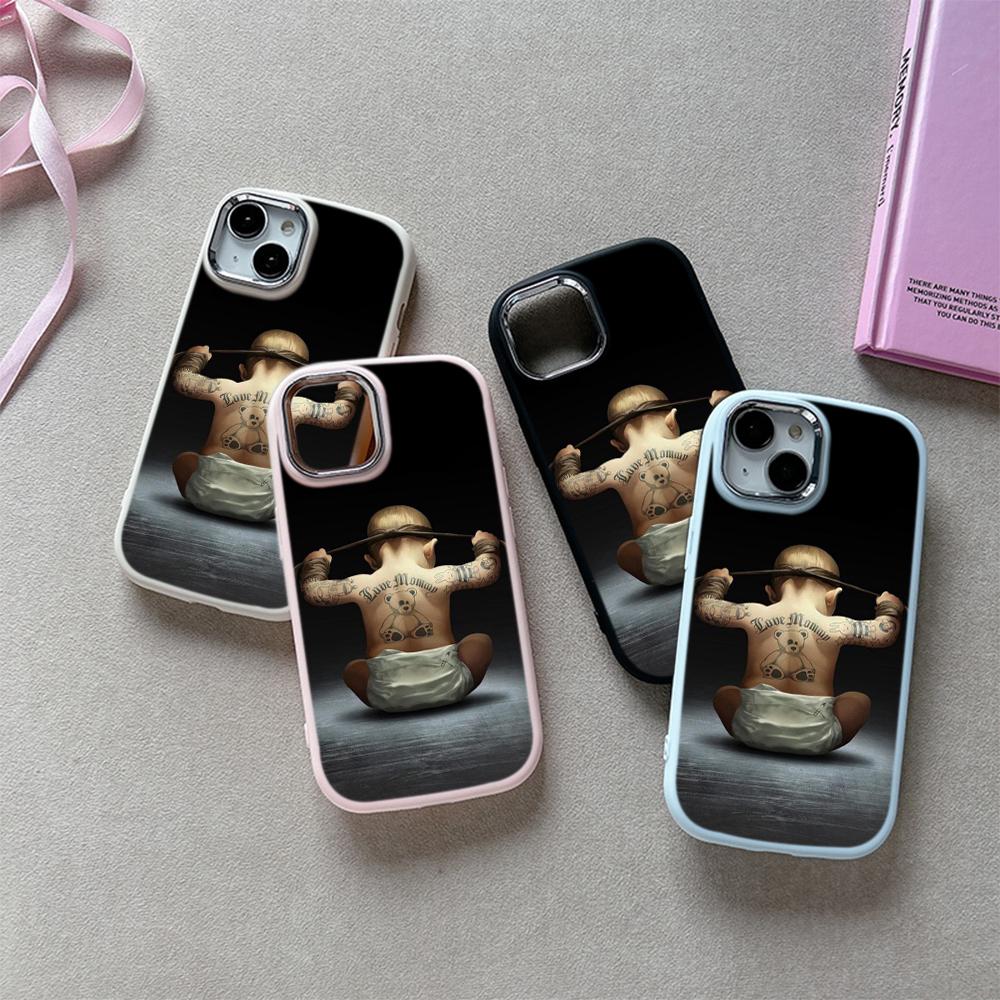 

Мягкая задняя крышка N39 с дизайном медведя для iPhone 14 15 Pro Max Samsung A54 A22 Xiaomi Poco X5 Redmi Huawei с покрытием Realme Frame, защитный чехол для камеры