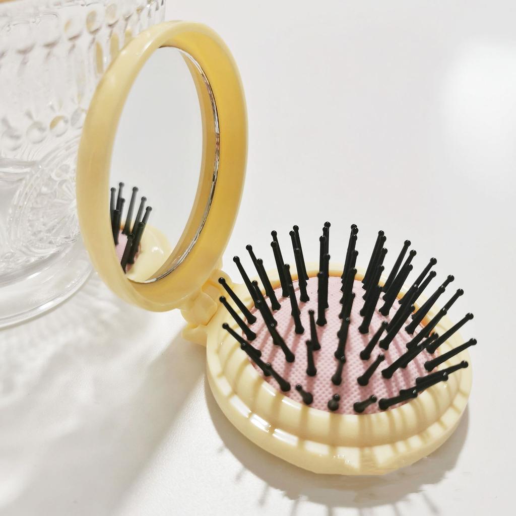 Tragbarer runder Mini-Haarkamm mit Spiegeltasche, kleine Größe, Reisemassage, zusammenklappbarer Haarkamm, Damen-Haarbürsten, Styling-Werkzeuge