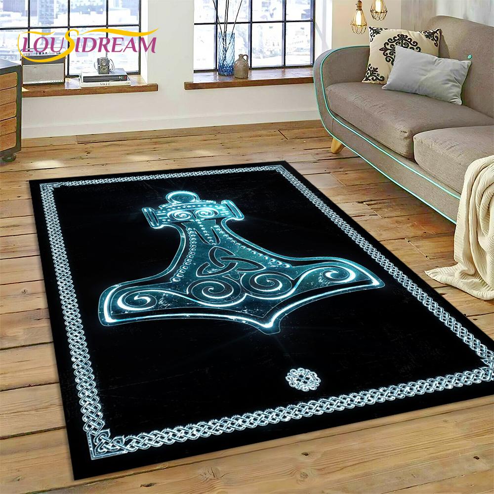 3D Nordic Viking Mythology Symbols Odin Cartoon Area Rug Large,Carpet for Home Living Room Sofa Doormat Decor,Non-slip Floor Mat