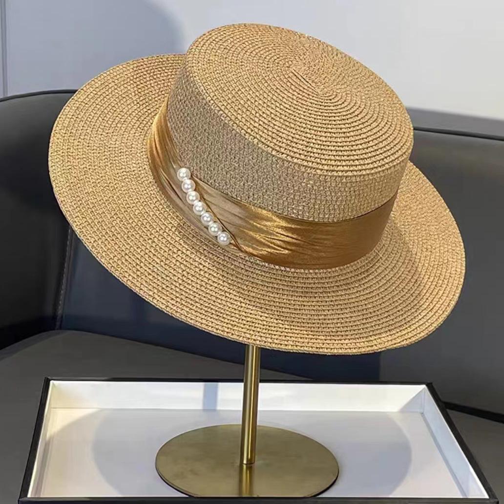 

Новая шляпа из соломы в стиле знаменитостей, женская весенне-летняя солнцезащитная шляпа для защиты от солнца на морском пляже, для отдыха на пляже M（56-58cm） хаки