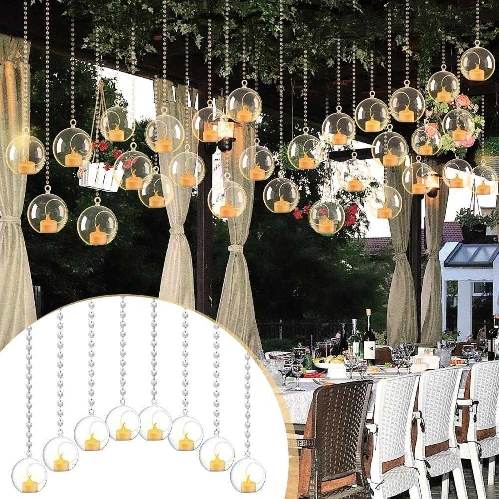 6/8cm Hanging Glass Tealight Holder Globe With Acrylic Gems Bead Garland Strands Home Decor Indoor Outdoor Garden