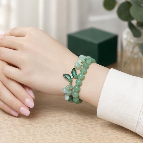Natural Stone Bead Butterfly Bracelet for Women, Healing Stone Beaded Stretch Bracelet, Calming Spiritual Jewelry Gifts