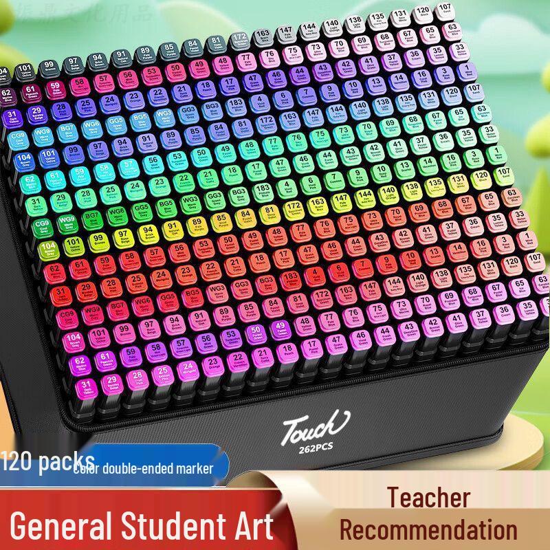 Genuine Dual-Tip Oil-Based Marker Pens - 120 Colors, Quick-Drying, Large Capacity for Elementary School Art.