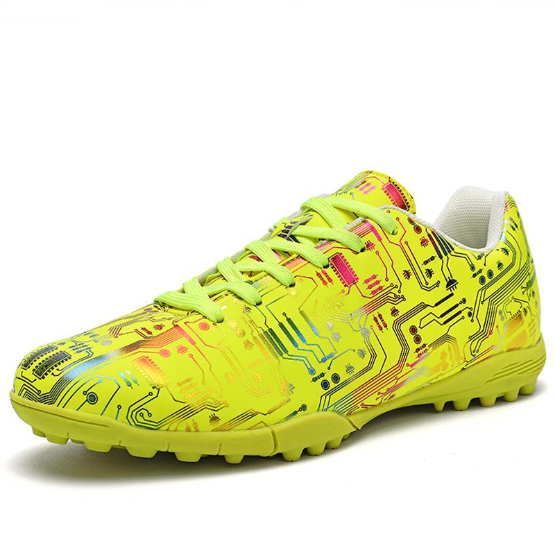 

Мужские/женские футбольные бутсы с резиновой мягкой подошвой, короткие внутренние и внешние искусственные газоны, детские кожаные футбольные кроссовки 45 жёлтый