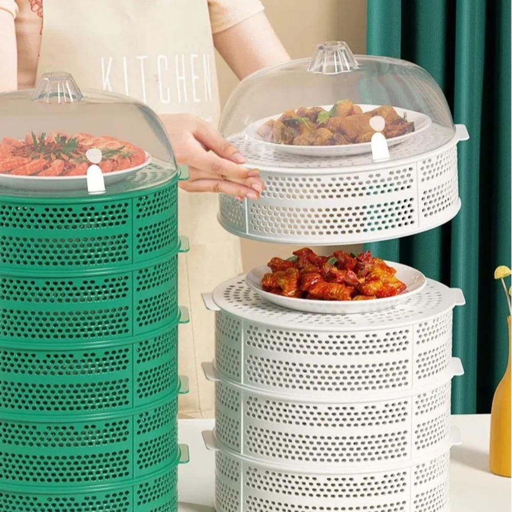 New Multi-layer Food Storage Tray with Lid Kitchen Tool Draining Basket Hollowed-out Plastic Vegetable Cover Household