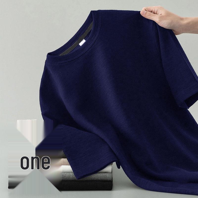 T-shirt da uomo a maniche corte con trama a nido d'ape e girocollo - Top estivo casual trendy e cool