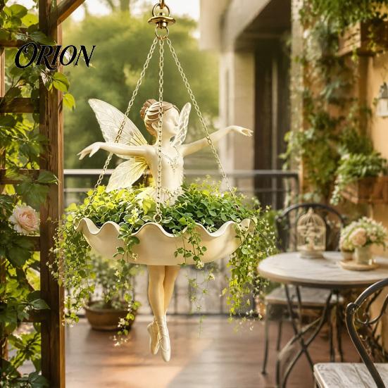 Small Herbaceous Plant Container Ballet Dancer & Mermaid Hanging Planter, Resin Shell-Shaped Flower Pot with Metal Chains, Lightweight Basket