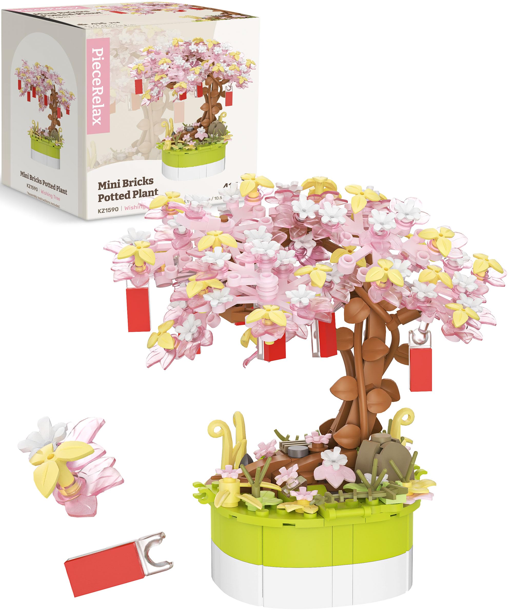 

PieceRelax Plastic Block Flower Set Blossom Comes as a set with a Planter Artificial Interior Toy 400-piece [Cherry Tree] (11x11x10cm) - 3D Puzzle.