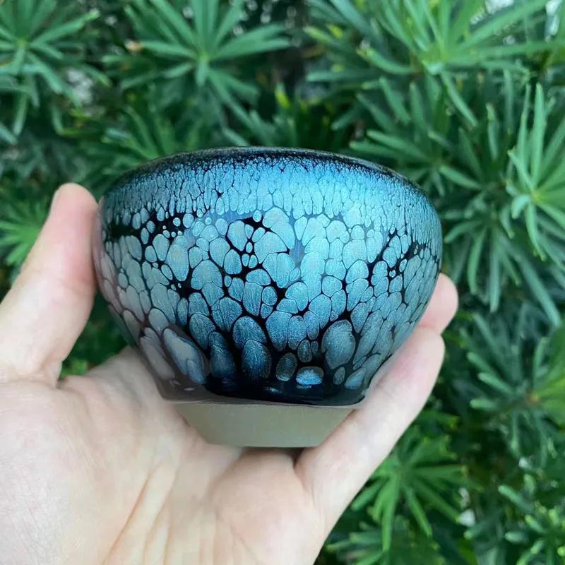 Tazza da tè Jian Zhan Tenmokus con Smalto a Macchie Blu Intenso, Tazze da Tè in Porcellana Fatta a Mano con Smalto Tenmoku, Tazza da Tè Kung Fu Jian Ware