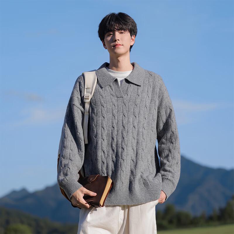 VUUG Men's Solid Turn-Down Collar Knit Sweater