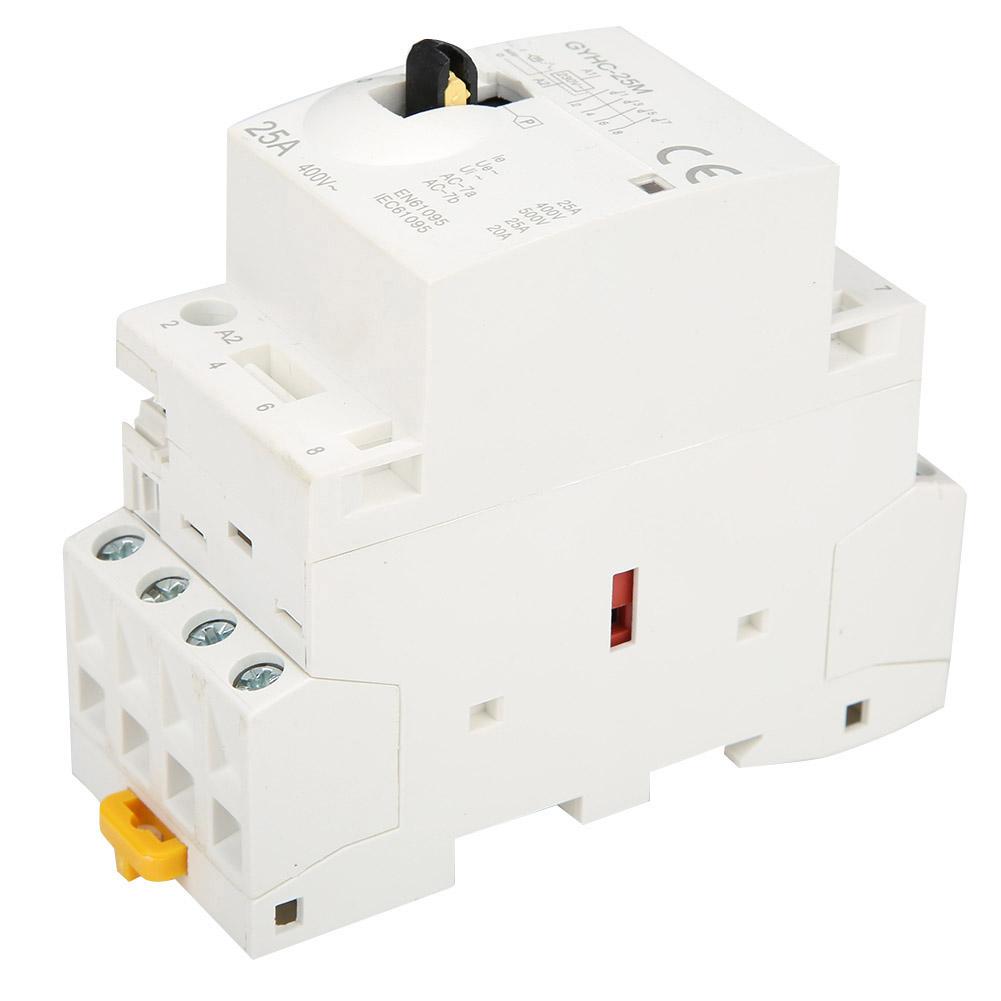 4P 25A 220V 50Hz DIN Rail Household AC Contactor with Manual Control Switch