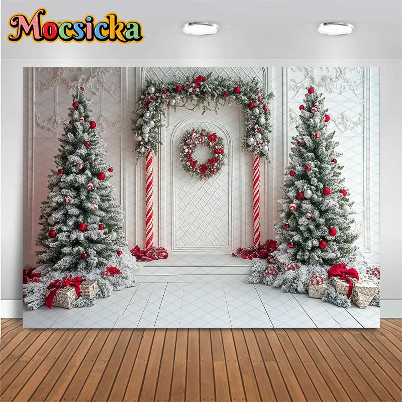 Mocsicka Christmas Tree Photo Background Room Palace Wall Decorations Winter Snow New Year Party Photography Backdrops Wallpaper