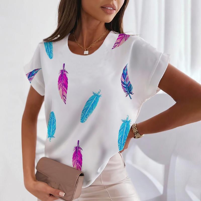Lady's three-color simple Harlekuku style short-sleeved fashionable loose-fitting large-size women's blouse