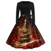 Women's Casual Fashion Long Sleeve Christmas Graphic Printed Vintage Long Dresses