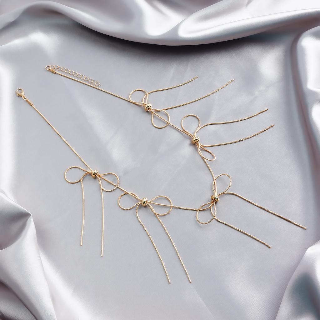 Accessories, Tassel Bow Tie Necklace, Temperament Round Snake Chain Collarbone Necklace Women