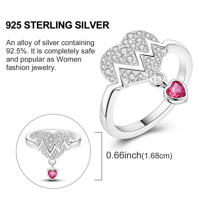 Rings Original 925 Silver Rings Simple Zircon Heart Ring for Wedding Valentine's Day Women Ring Jewelry Gift