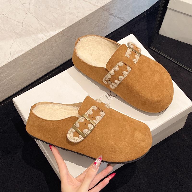 

Thickened cotton bottom one pedal slippers women s 2025 autumn and winter new outer wear bag head half drag belt buckle fashionable thick bottom drag 35