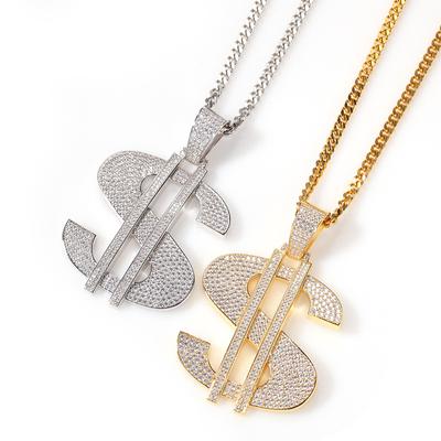 Hip Hop Domineering Large Dollar Pendant Necklace Copper Inlaid Zircon Personality Rap Street Style Fashion Brand Men's Accessories