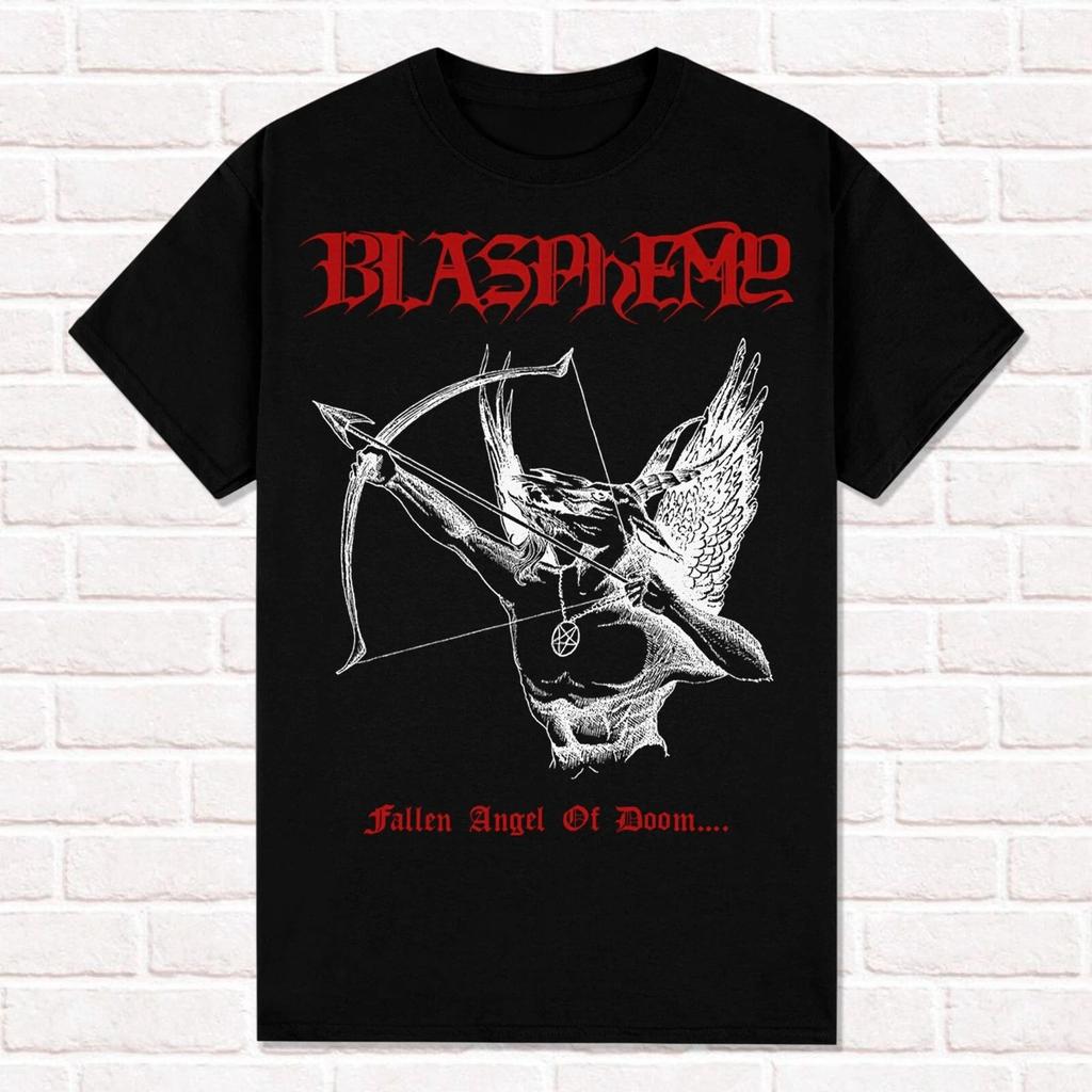 Blasphemie T-Shirt Gefallener Engel des Verderbens 1990 Black Death Metal War Metal Sommer Baumwolle Herren Damen T-Shirts Streetwear Lässig Hip Hop