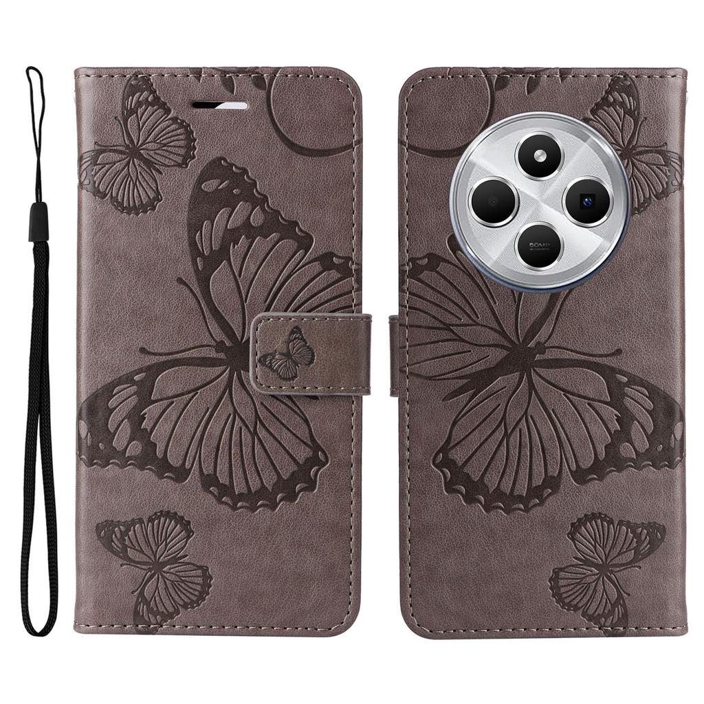 Für Xiaomi Poco C75 4G/Redmi 14R 5G/14C 4G Brieftaschenhülle Leder Handyhülle mit Blumen-Schmetterlings-Prägung Ständer