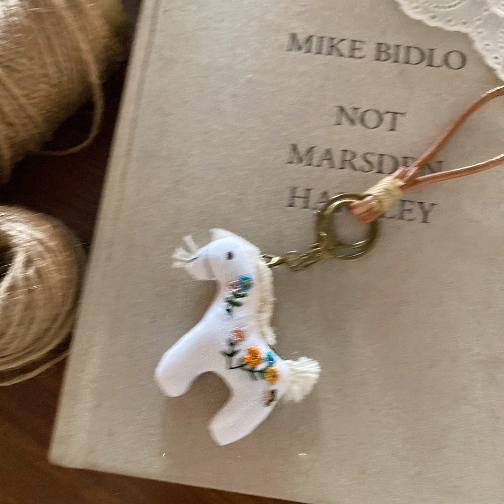 Stuffed Animal Embroidered Horse Keychain Cute Horse Year Key Chain Cloth Pony Pendant  anging