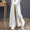 Plus Size Women Cotton Linen Vintage Elastic Waist Pants Loose Casual Wide Leg Trousers Culottes Flare Long Pants