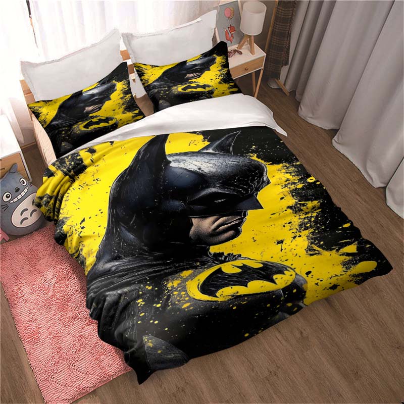 3D Printed Batman Cartoon Pattern Bedding and Duvet Cover Set, Soft and Warm Dormitory Bedding Set