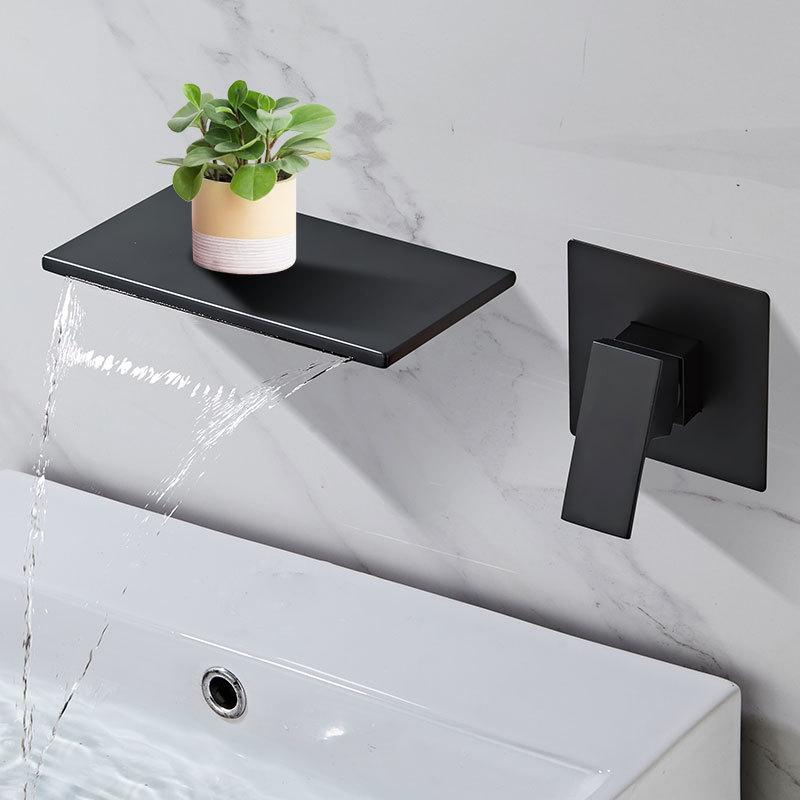 Waterfall Bathtub Faucet Brass Wall Mounted Bathroom Basin Faucet Single Handle 2 Hole Lavatory Faucet Hot and Cold Mixer Tap