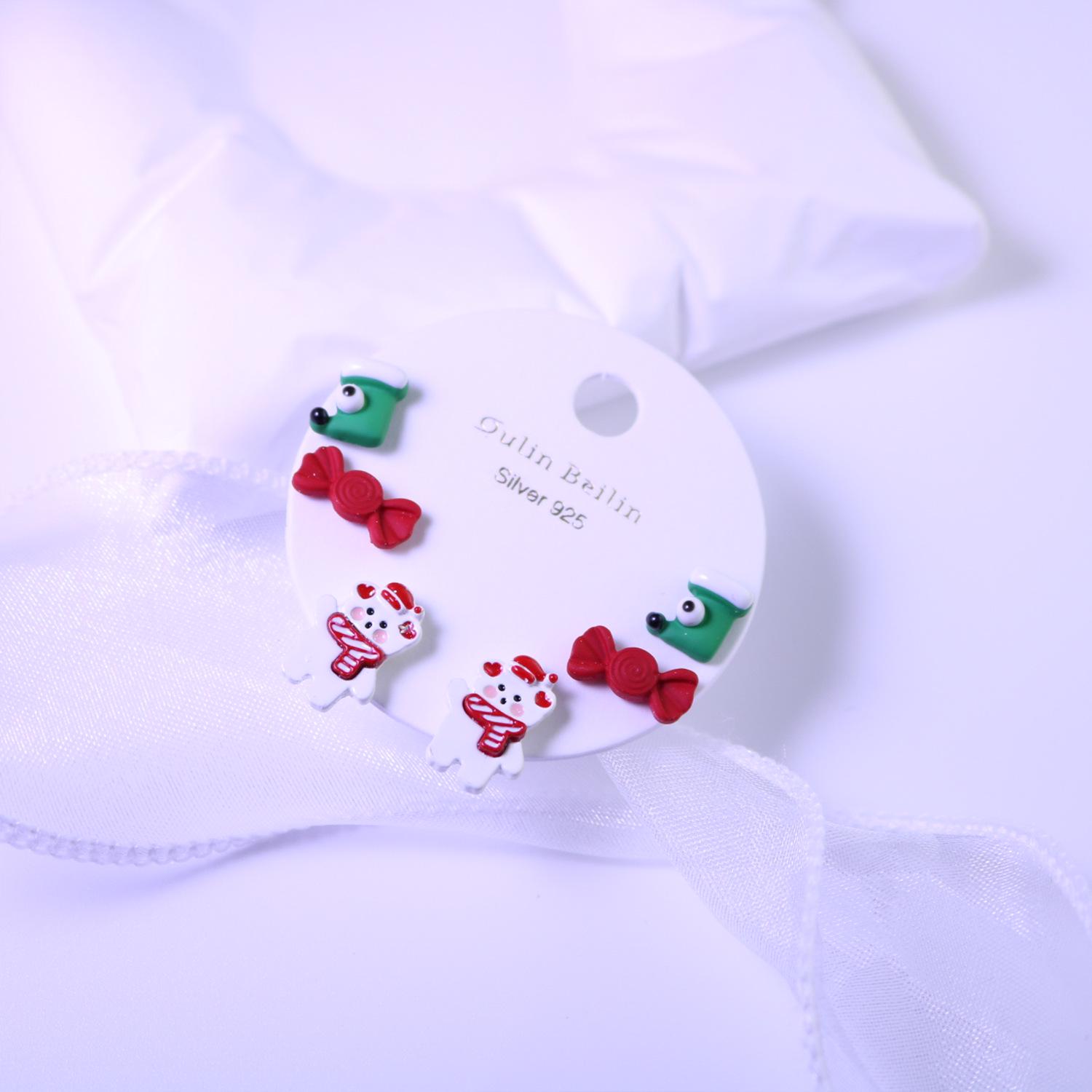 Европейские и американские рождественские серьги-пусеты с мишками и бантиками - Милые, праздничные пусеты для студентов