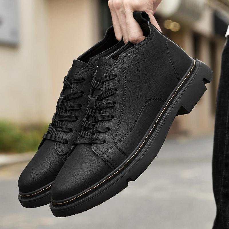 Men Ankle Boots Lace Up Hard-Wearing Vintage Cool Streetwear Simple Motorcycle trend Boots All-match Fashion Men Casual Boots