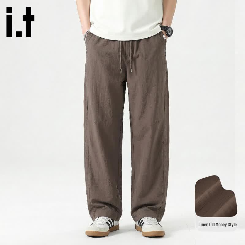 Fingercroxx Men s Tencel-Linen Blend Curved Hem Casual Trousers L