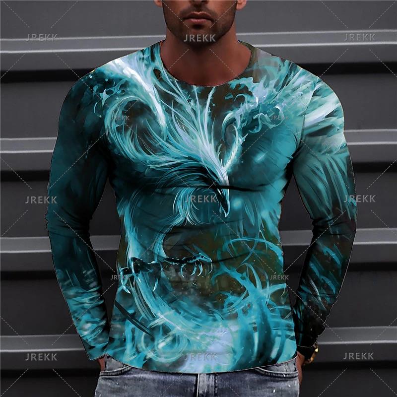 Herrenbekleidung T-Shirt 3D-gedrucktes Phoenix-T-Shirt Rundhalsausschnitt Langarm Designer Interessante Oberteile Lässige Jungenmode T-Shirts