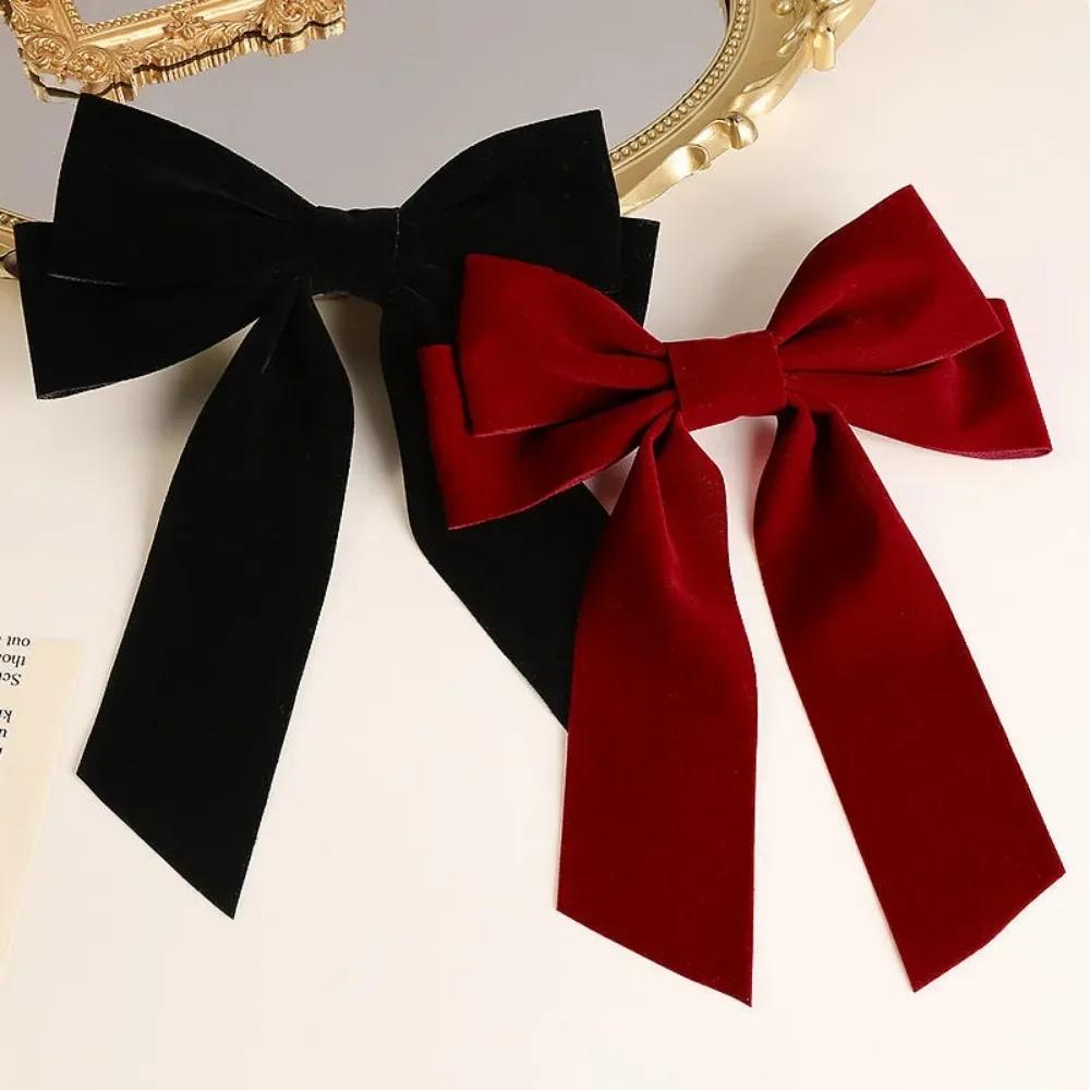 Vintage Large Velvet Bow Hairpins Barrettes Women Girls Wedding Long Ribbon Korean Hair Clip Hairgrip Hair Accessories