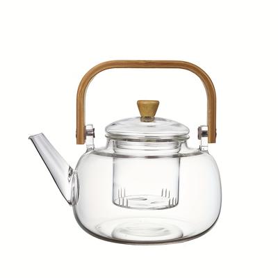 1-teilige Teekanne aus hochwertigem Borosilikatglas mit Bambusgriff – zum Aufkochen und Aufbrühen von Tee, abnehmbarer Teefilter für Blüten- und Kräutertee – für den Hausgebrauch