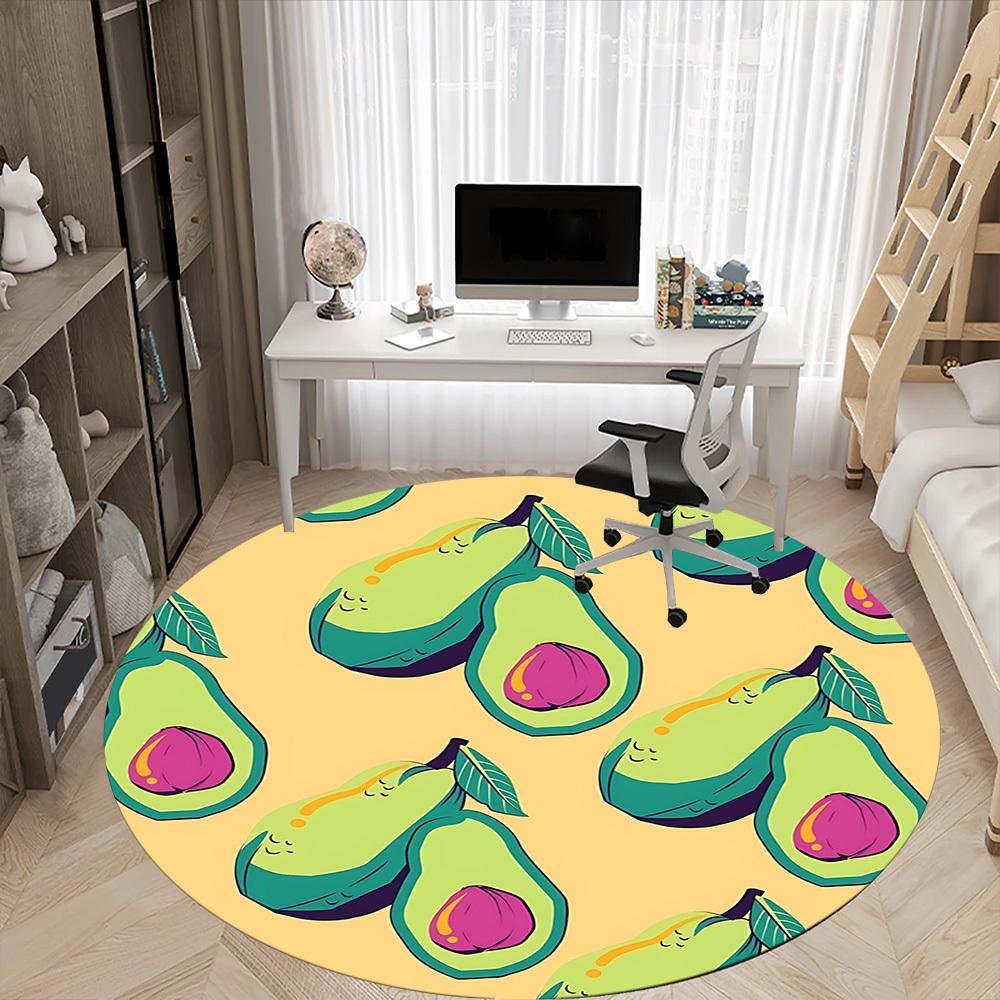 1 Stück Runde Büroteppich mit Avocado-Muster, Rutschfest, Weich und Langlebig, Büroteppich für Innendekoration, Perfekt für Büro, Dekoration yy260204008
