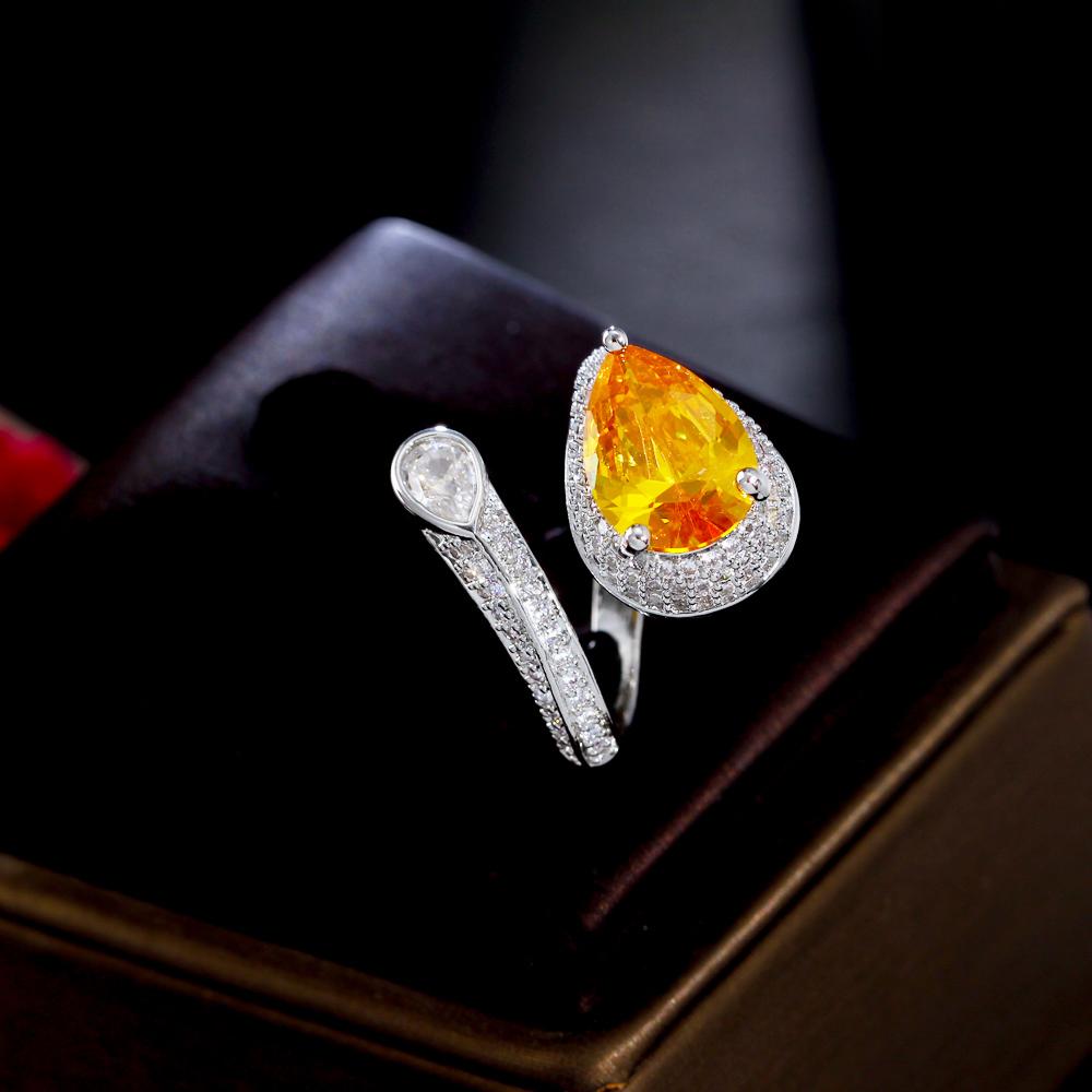 CMM Jewelry Damen-Ring im europäischen Stil mit großem Zirkonia und geometrischem Muster