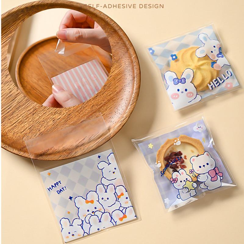 100Pcs 7x7cm Small Plastic Cartoon Animal Printed Self-Adhesive Packaging Cookie Candy Bags Child Birthday Party Favors