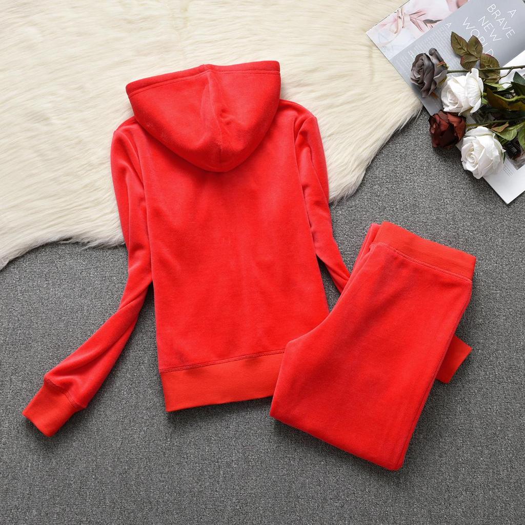 Women's Velvet Casual Sportswear Set: Solid Color Cardigan Hoodie & Slim Fit Sweatpants