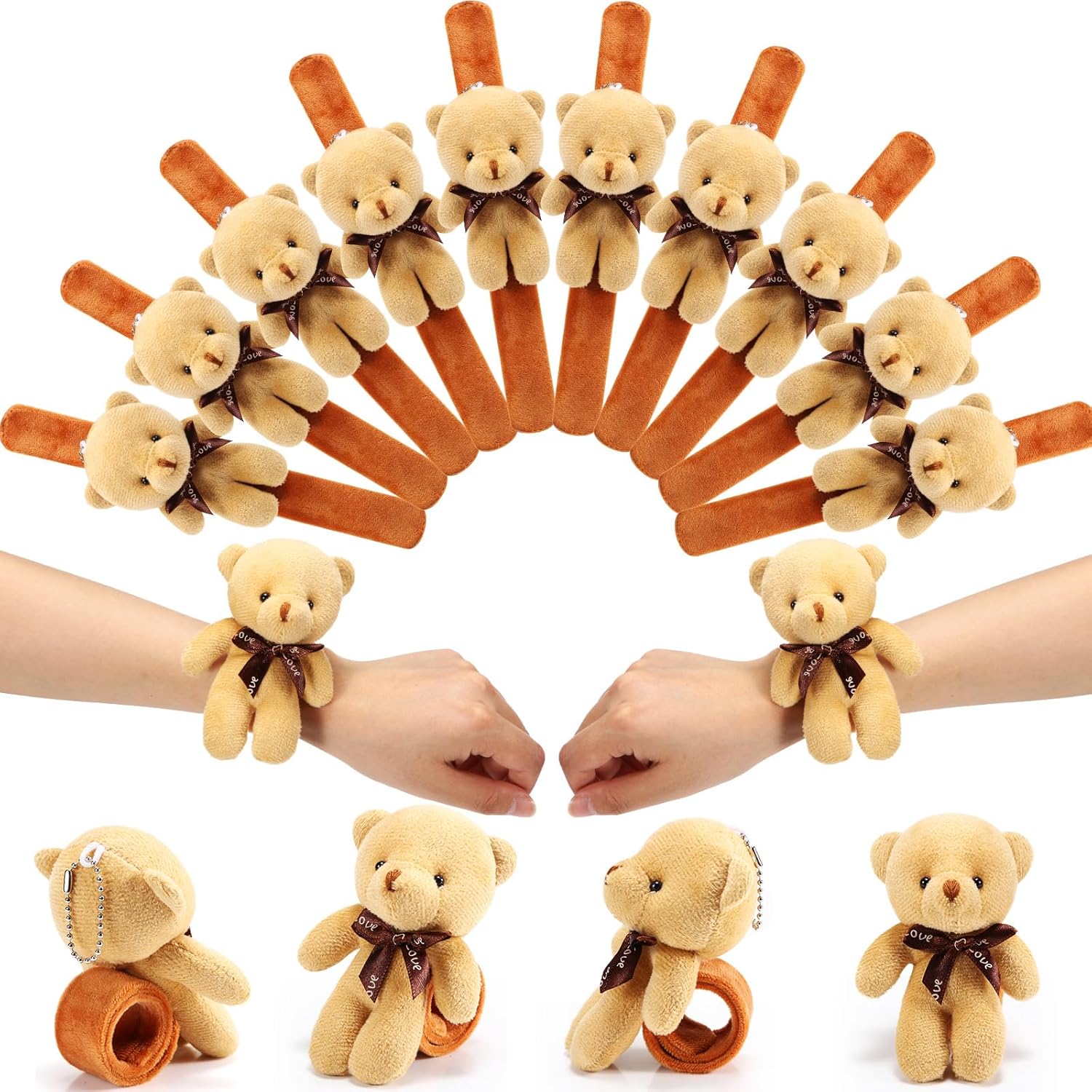 Ceenna 16 Pcs Valentine s Day Bear Stuffed Animal Slap Bracelets Plush Bear Slap Bracelets Adorable Bear Slap Wrist Bracelets Bulk for Birthday Party